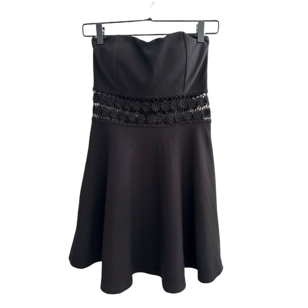 Lulu's Black Strapless Mini Dress with Mid-Section Eyelet Cutout Size M